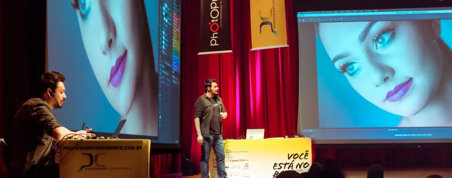 Tales Henn, designer gráfico de Florianópolis, palestrando no Photoshop Conference.